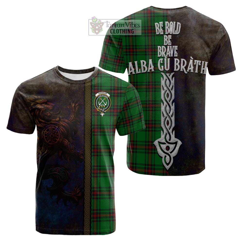 Tartan Vibes Clothing Kinnear Tartan Family Crest Cotton T-shirt Alba Gu Brath Be Brave Lion Ancient Style