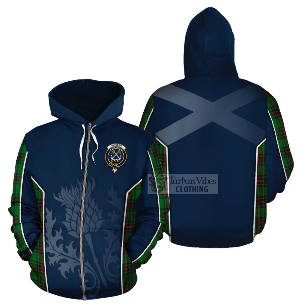 Tartan Vibes Clothing Kinnear Tartan Cotton Hoodie with Family Crest and Scottish Thistle Vibes Sport Style