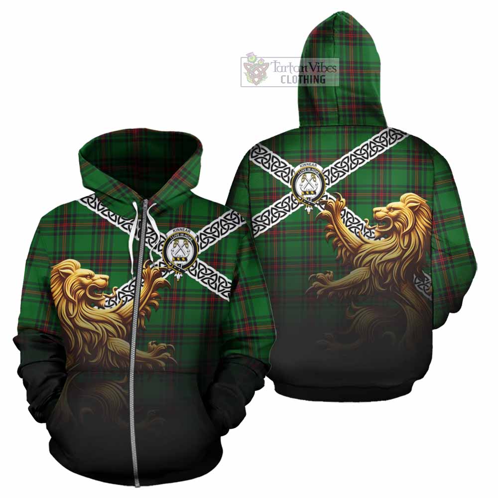 Tartan Vibes Clothing Kinnear Crest Tartan Hoodie with Golden Lion Emblem Celtic Style