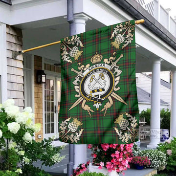 Kinnear Tartan Garden Flag with Family Crest and Golden Thistle Crossed Sword Design