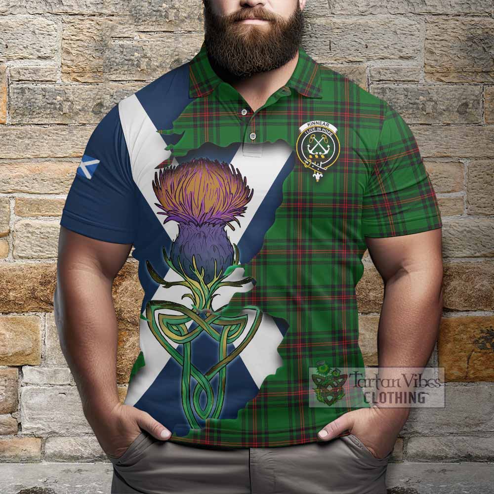 Tartan Vibes Clothing Kinnear Tartan Family Crest Polo Shirt Scottish Thistle Celtic Inspired