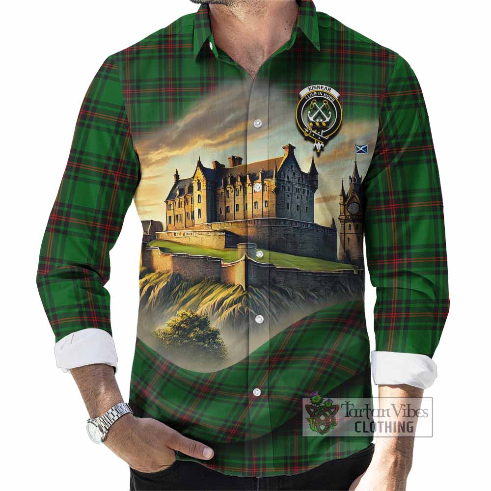 Tartan Vibes Clothing Kinnear Tartan Family Crest Long Sleeve Button Shirt with Scottish Ancient Castle Style