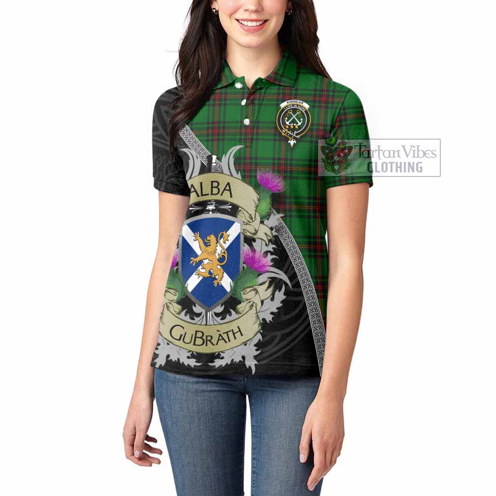 Tartan Vibes Clothing Kinnear Tartan Family Crest Women's Polo Shirt Lion Rampant Royal Thistle Shield Celtic Inspired