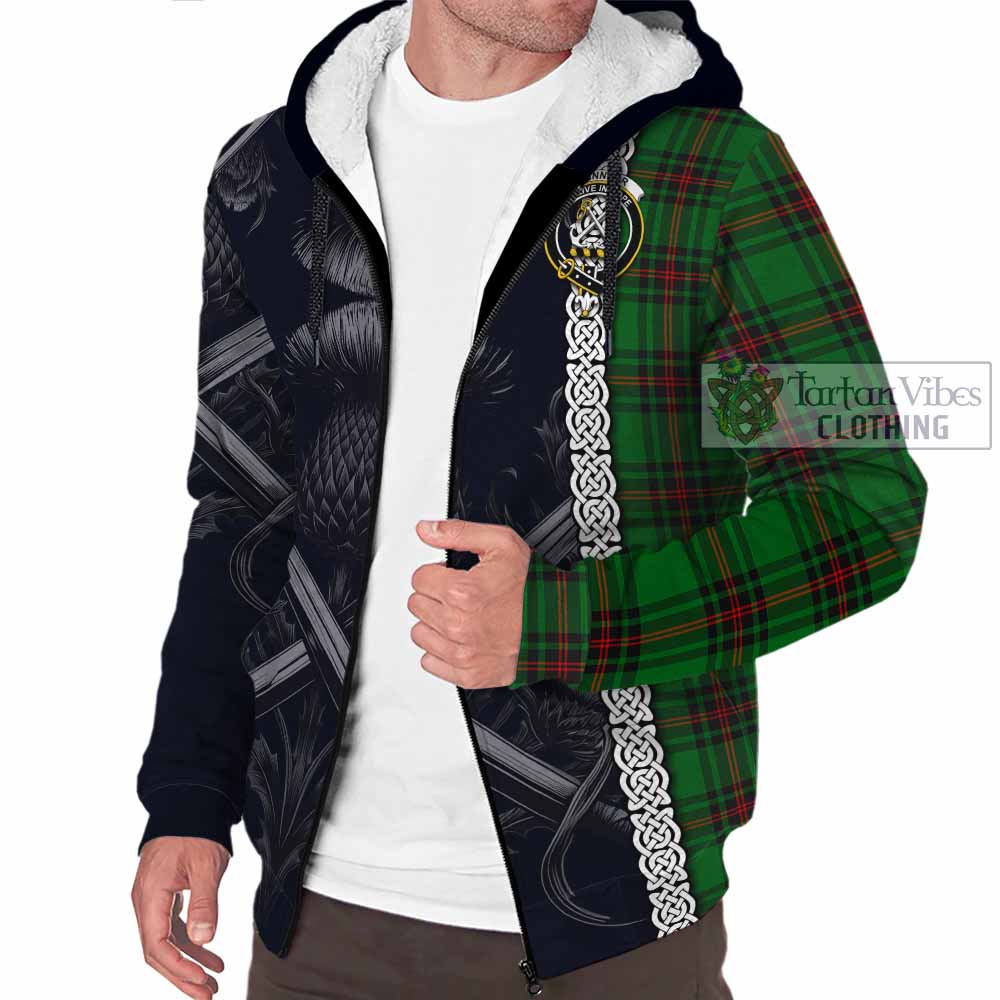 Tartan Vibes Clothing Kinnear Tartan Sherpa Hoodie with Family Crest Cross Sword Thistle Celtic Vibes
