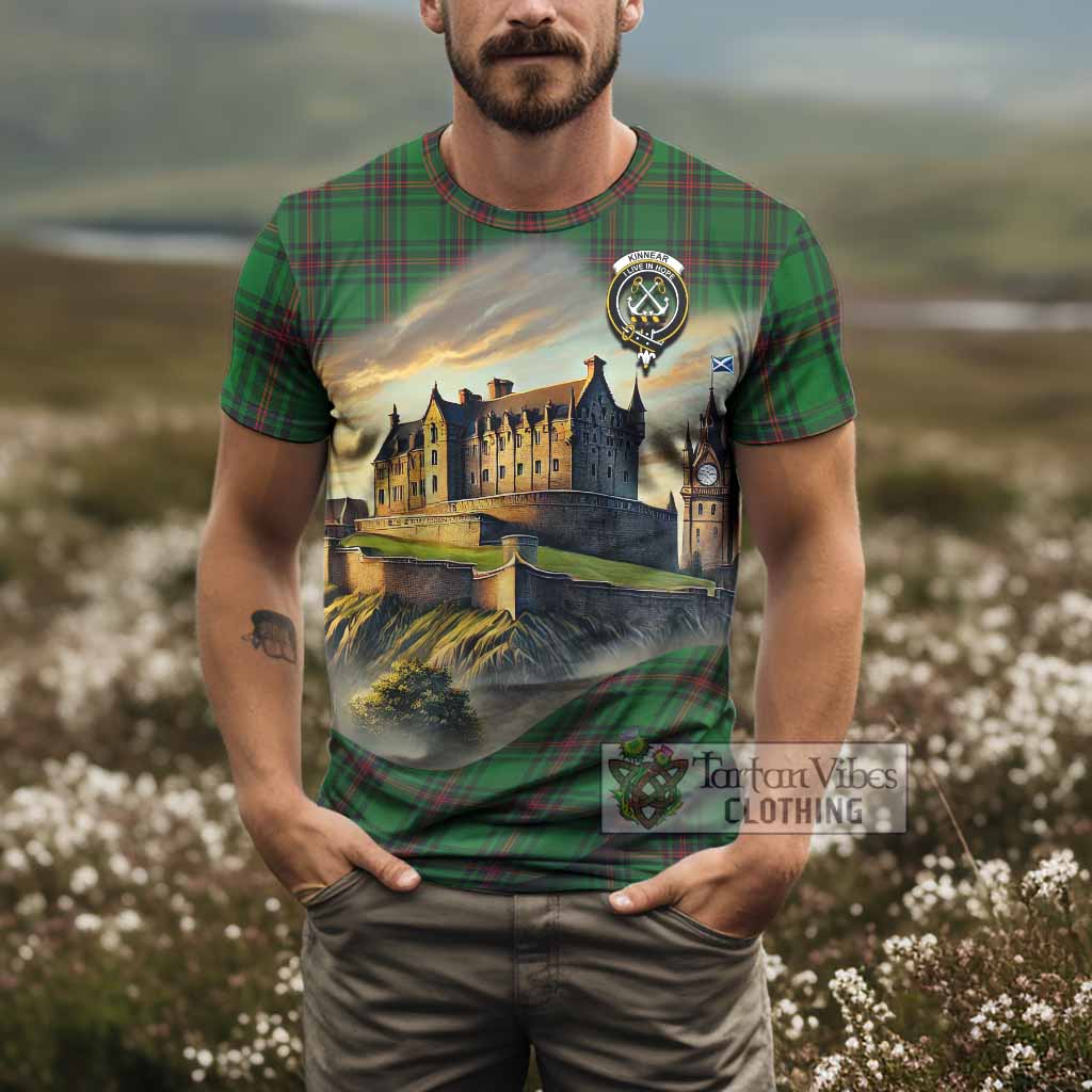 Tartan Vibes Clothing Kinnear Tartan Family Crest T-Shirt with Scottish Ancient Castle Stype