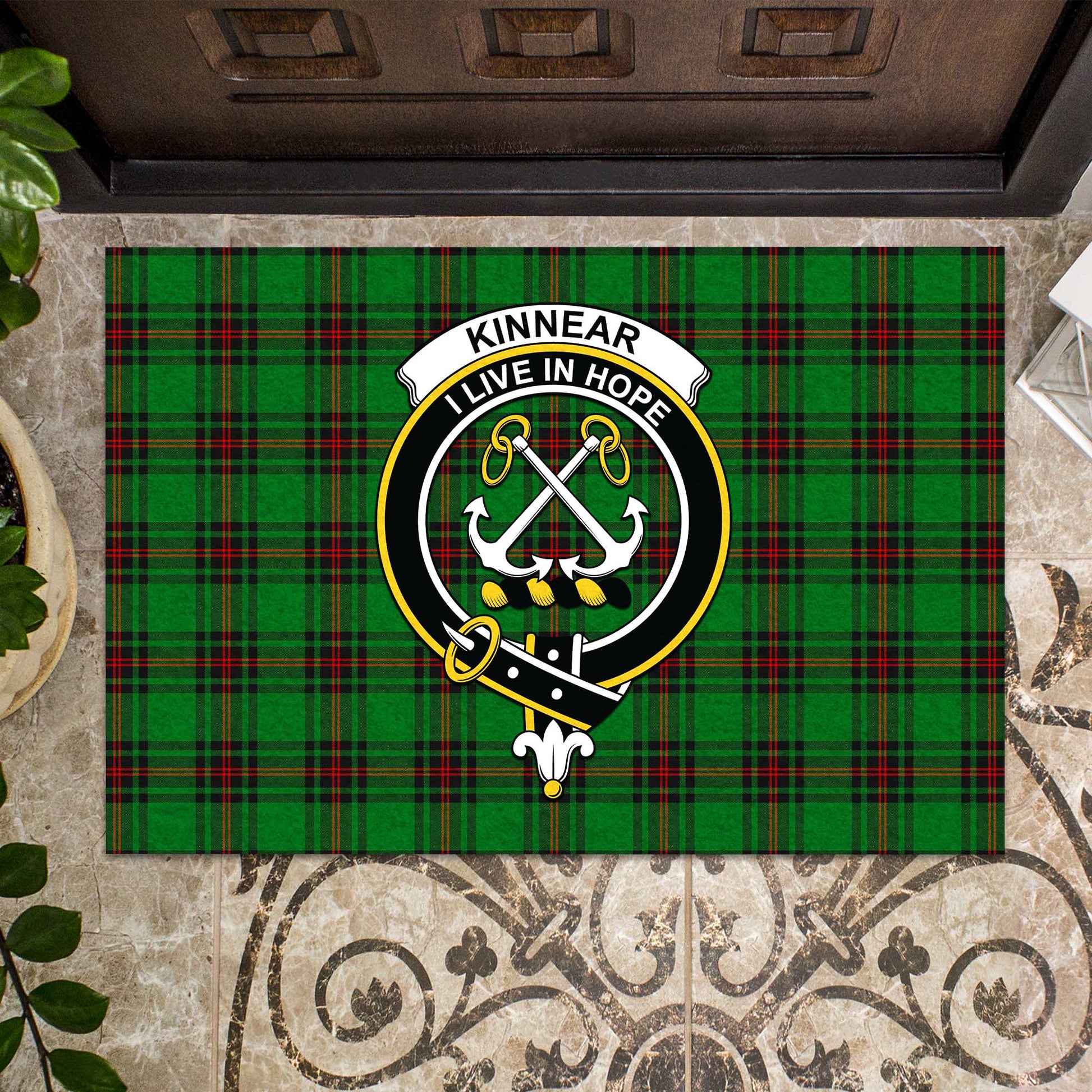 Kinnear Tartan Door Mat with Family Crest - Tartanvibesclothing