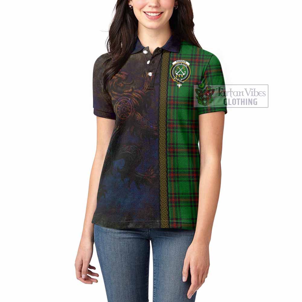 Tartan Vibes Clothing Kinnear Tartan Family Crest Women's Polo Shirt Alba Gu Brath Be Brave Lion Ancient Style