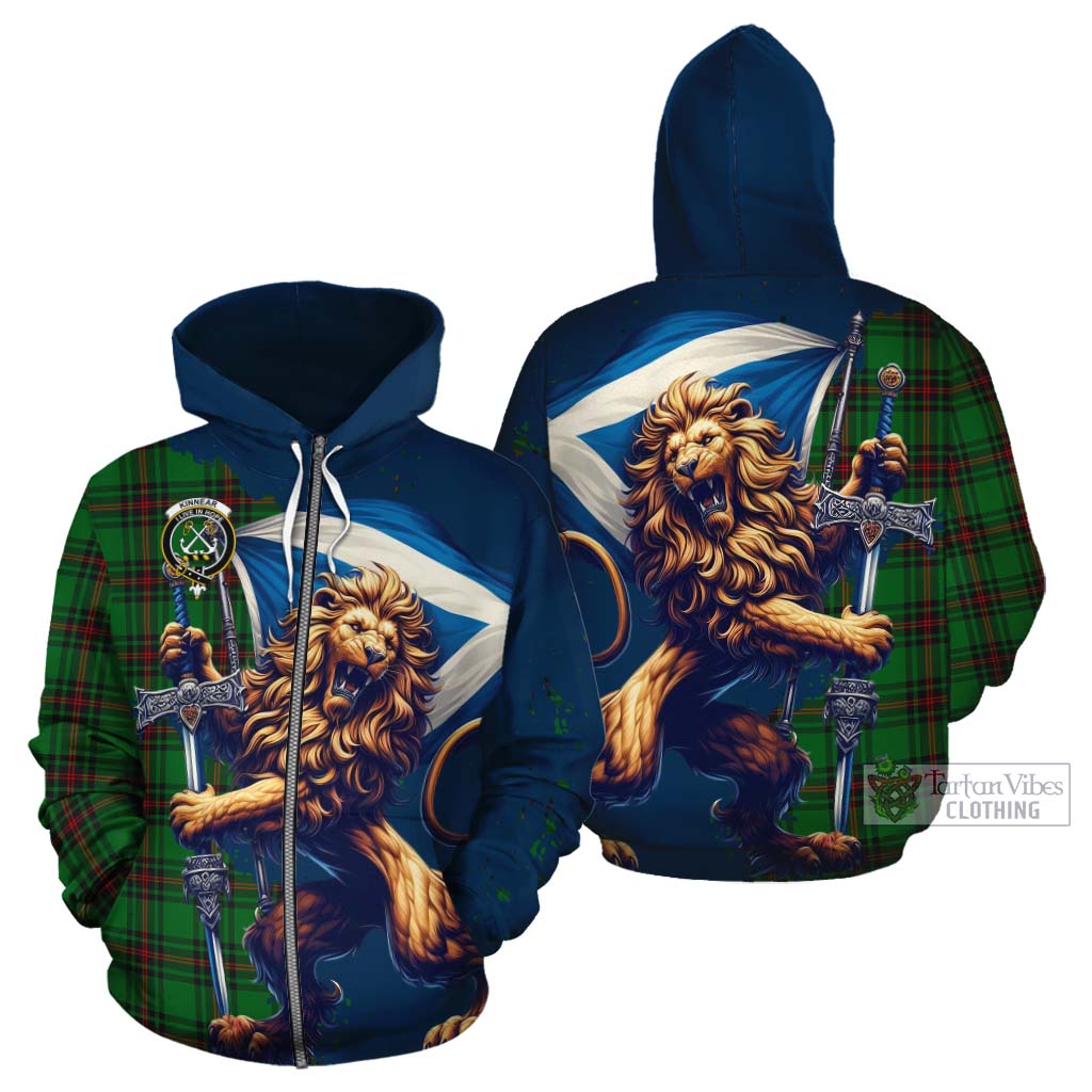 Tartan Vibes Clothing Kinnear Tartan Family Crest Cotton Hoodie with Scottish Majestic Lion