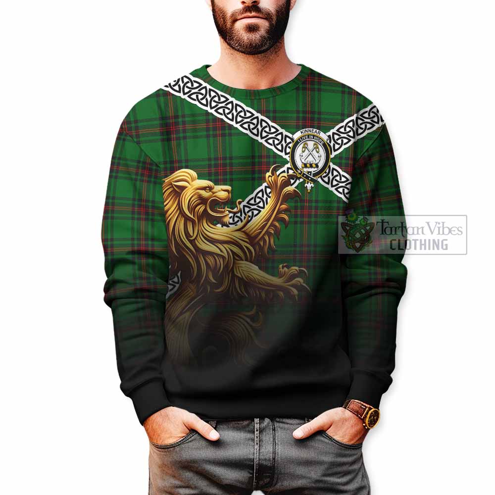 Tartan Vibes Clothing Kinnear Crest Tartan Sweatshirt with Golden Lion Emblem Celtic Style