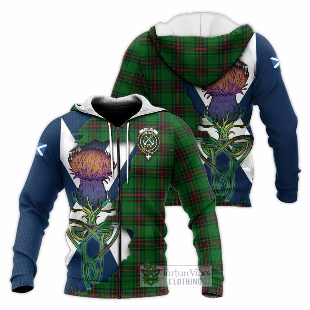 Tartan Vibes Clothing Kinnear Tartan Family Crest Knitted Hoodie Scottish Thistle Celtic Inspired