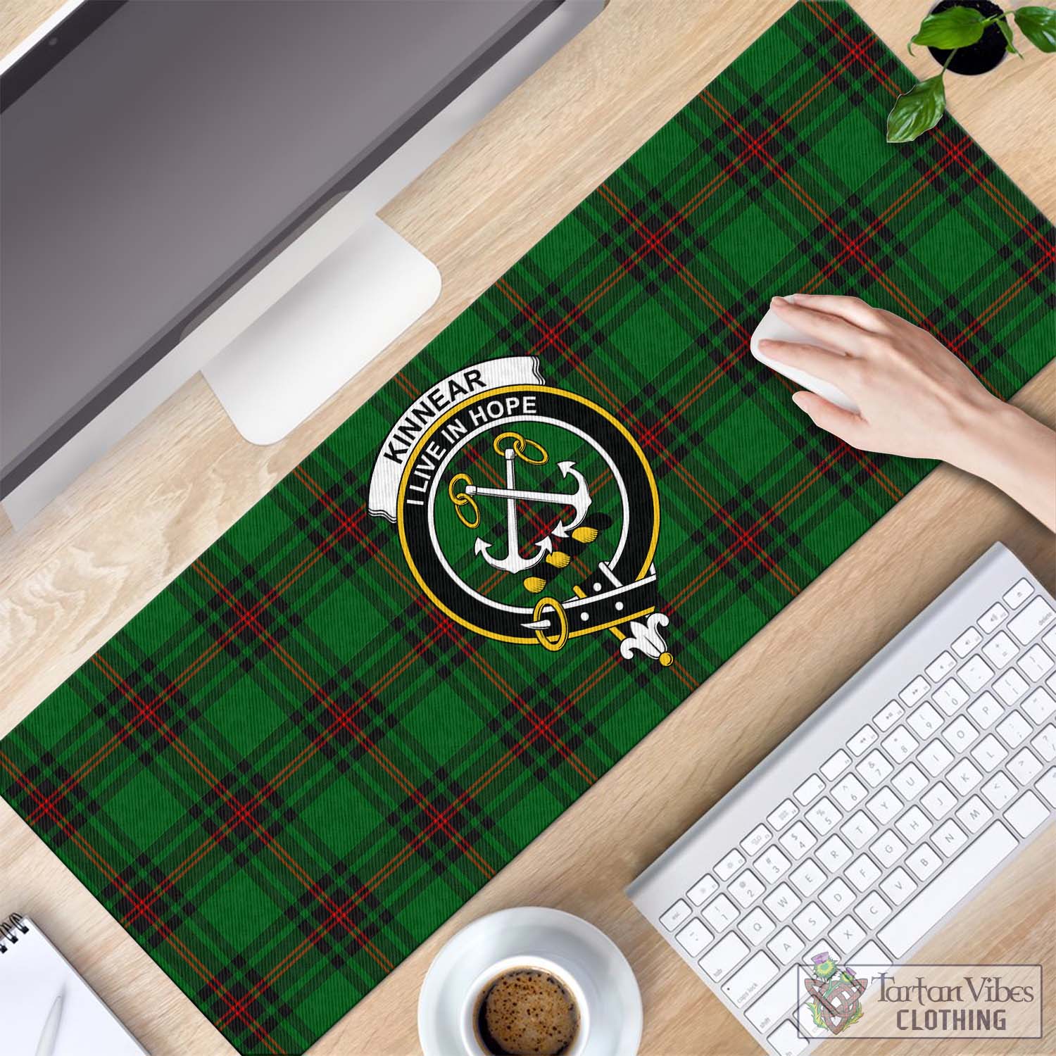 Tartan Vibes Clothing Kinnear Tartan Mouse Pad with Family Crest