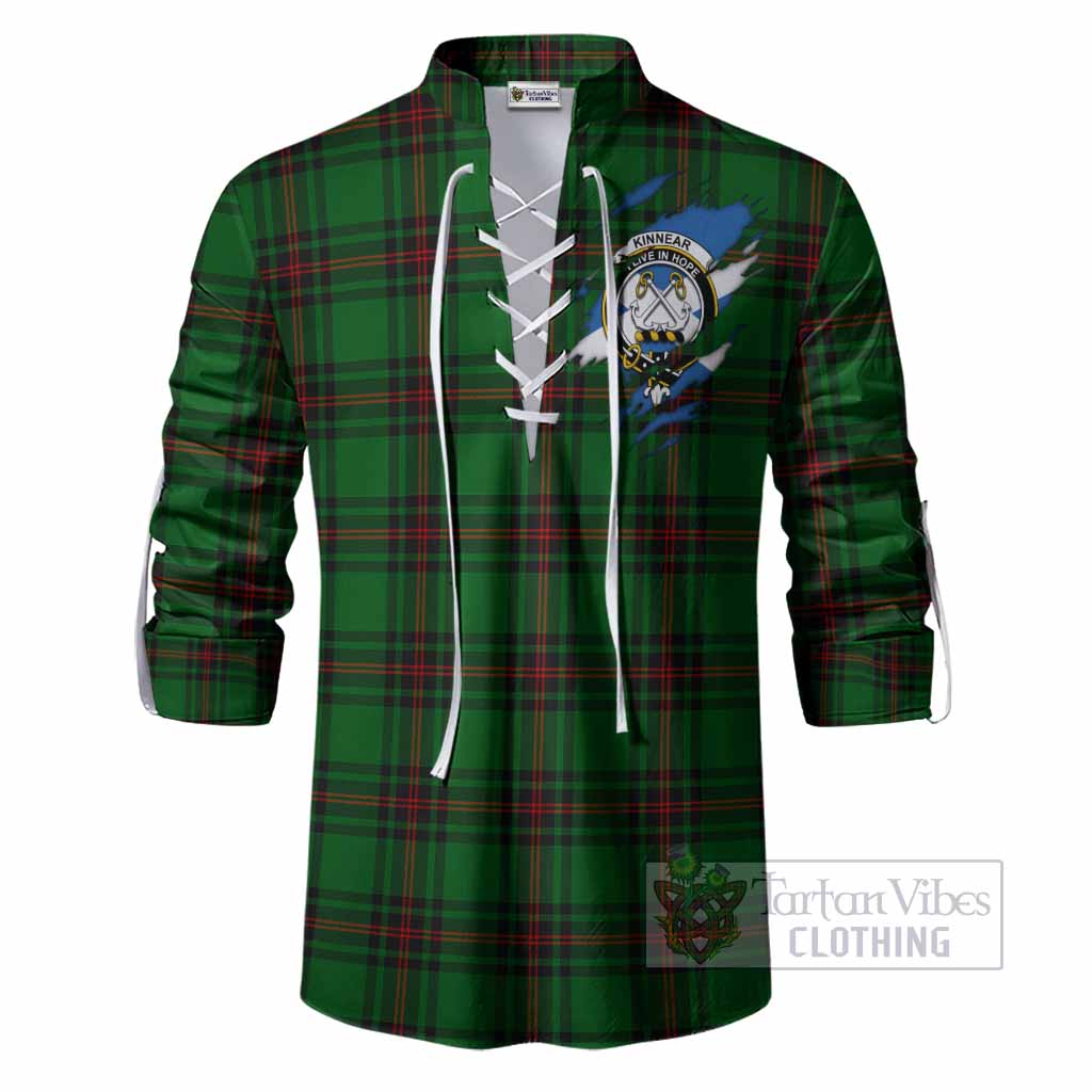 Kinnear Clan Crest In Me Tartan Ghillie Shirt Scotland Flag Style