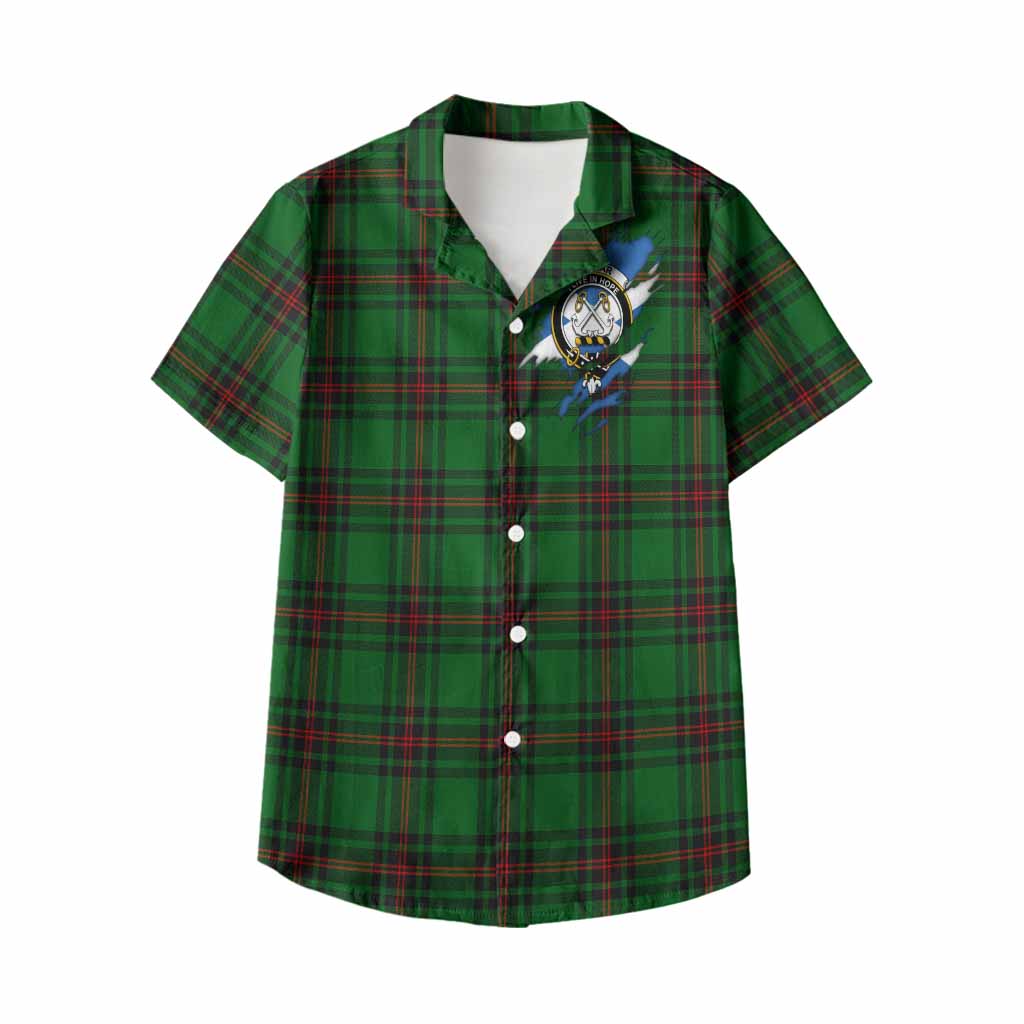 Kinnear Clan Crest In Me Tartan Kid Hawaiian Shirt Scotland Flag Style