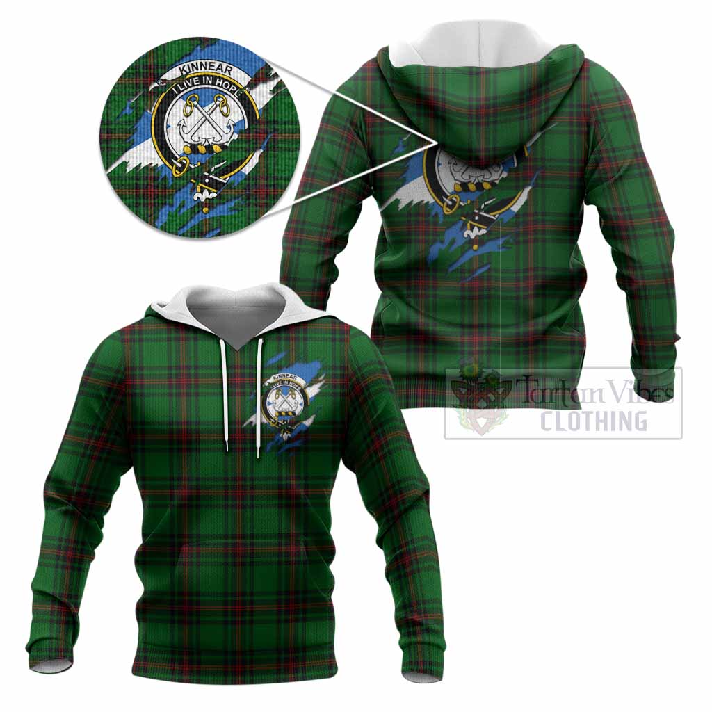 Kinnear Clan Crest In Me Tartan Knitted Hoodie Scotland Flag Style