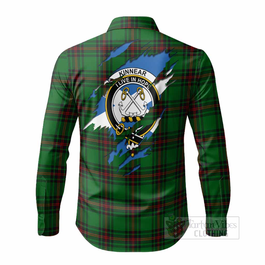 Kinnear Clan Crest In Me Tartan Long Sleeve Button Shirts Scotland Flag Style