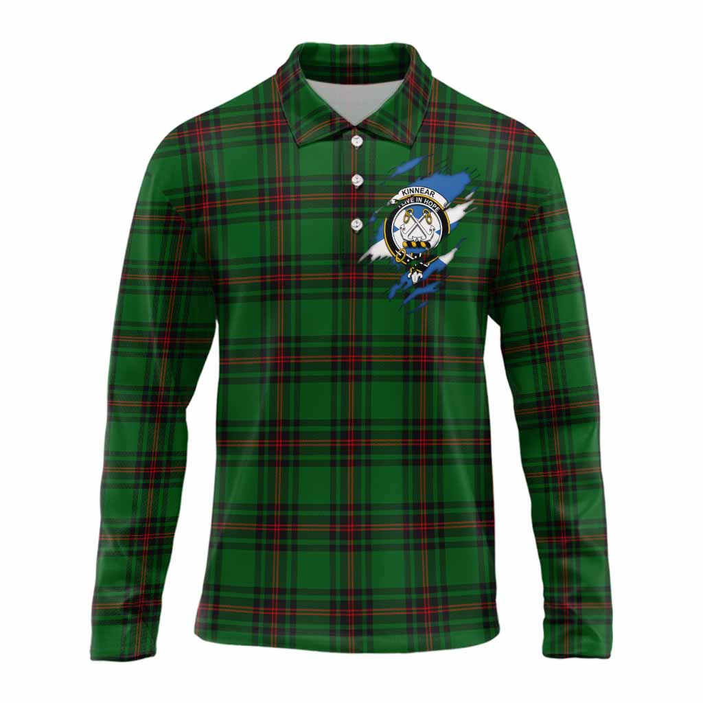Kinnear Clan Crest In Me Tartan Long Sleeve Polo Shirt Scotland Flag Style