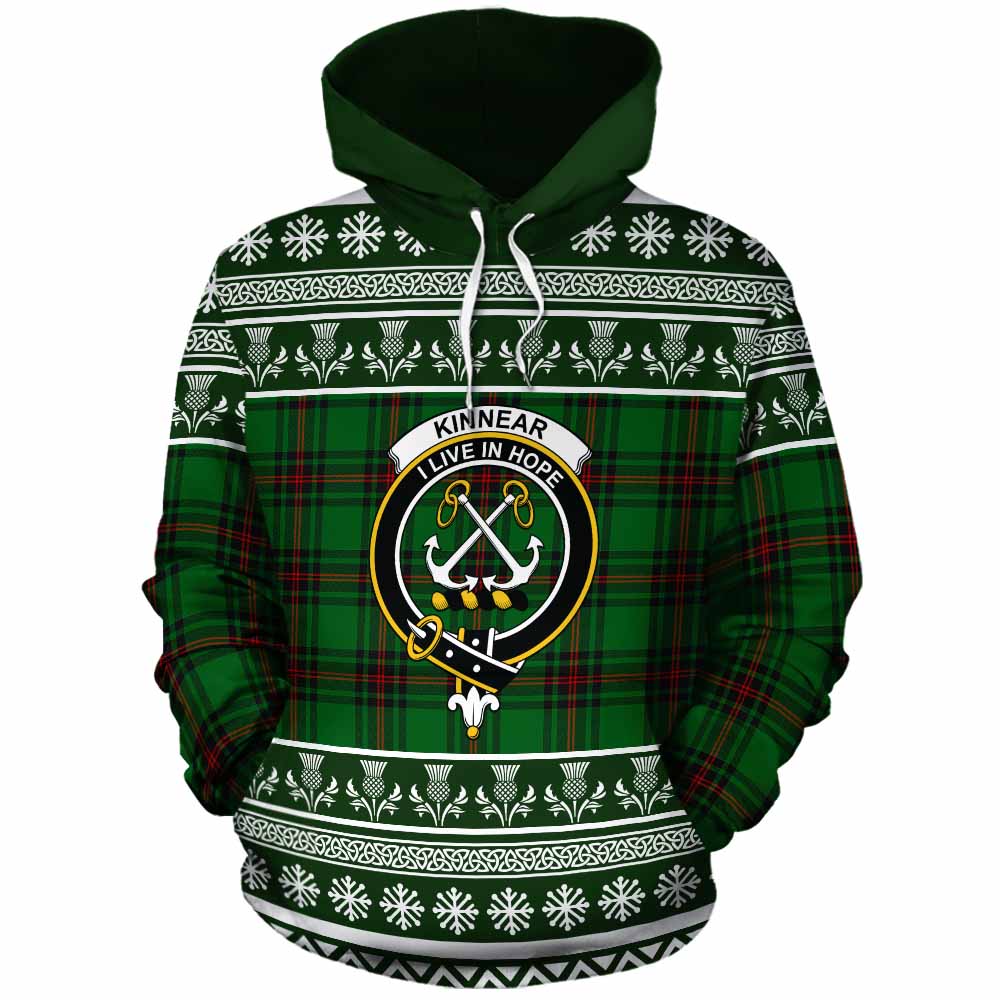 Kinnear Clan Tartan Christmas Cotton Hoodie with Family Crest - Tartan Vibes Clothing