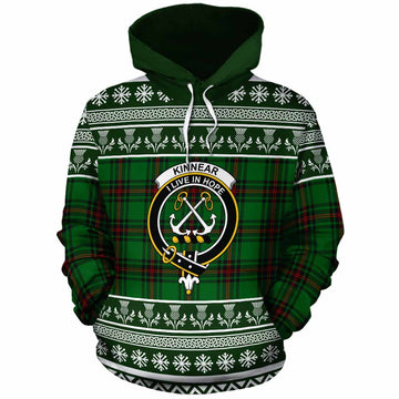 Kinnear Clan Tartan Christmas Cotton Hoodie with Family Crest