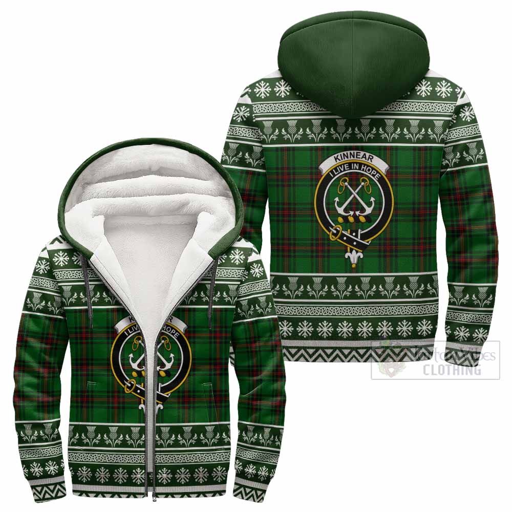 Kinnear Clan Tartan Christmas Fleece Hoodie with Family Crest - Tartan Vibes Clothing