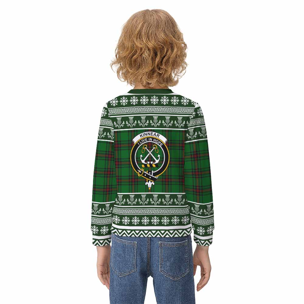 Kinnear Clan Tartan Christmas Kid Ugly Sweatshirt with Family Crest - Tartan Vibes Clothing