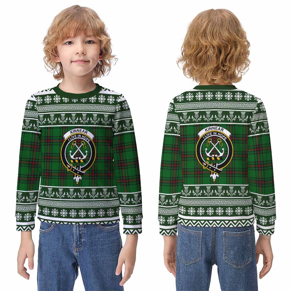 Kinnear Clan Tartan Christmas Kid Ugly Sweatshirt with Family Crest - Tartan Vibes Clothing