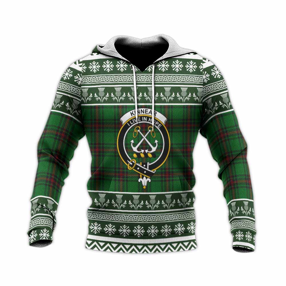 Kinnear Clan Tartan Christmas Knitted Hoodie with Family Crest - Tartan Vibes Clothing