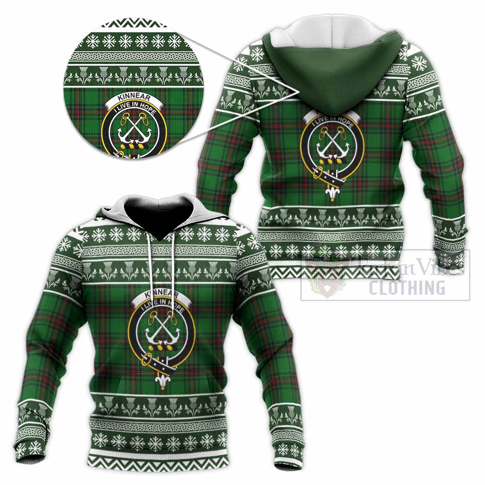 Kinnear Clan Tartan Christmas Knitted Hoodie with Family Crest - Tartan Vibes Clothing