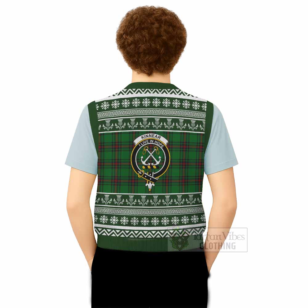 Kinnear Clan Tartan Christmas Knitted V-Neck Vest with Family Crest - Tartan Vibes Clothing