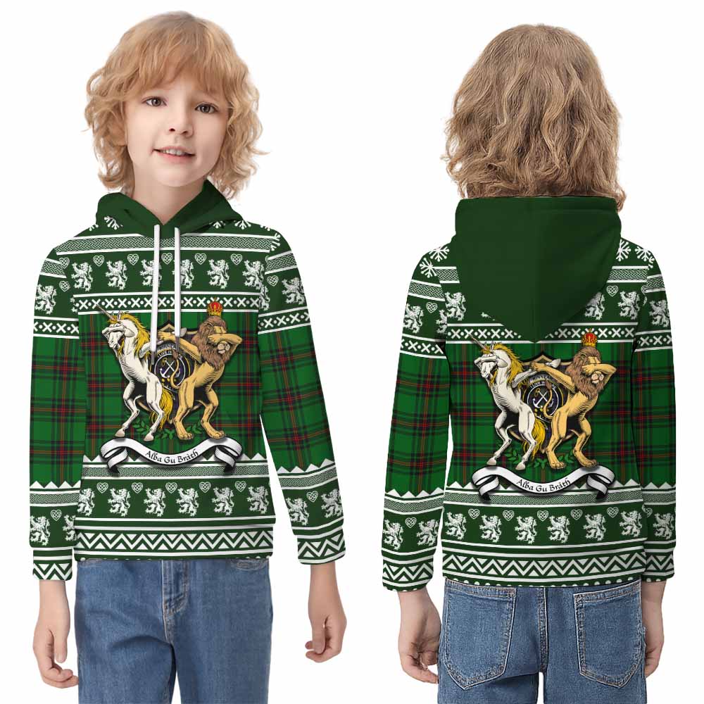 Kinnear Clan Tartan Crest Christmas Kid Hoodie Coat of Arms Funny Style - Tartan Vibes Clothing