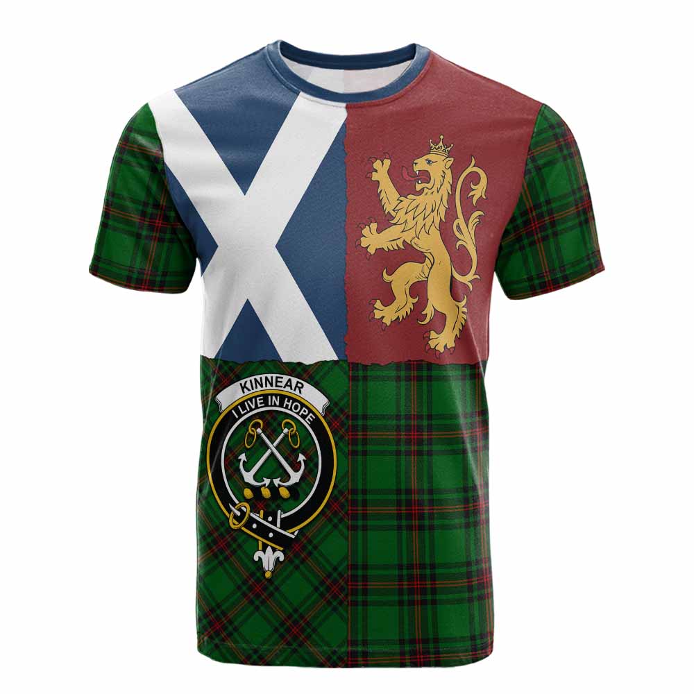 Kinnear Crest Tartan Cotton T-shirt with Lion Rampant Saltire Style - Tartan Vibes Clothing