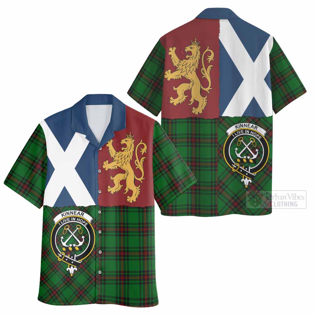 Kinnear Crest Tartan Hawaiian Shirt with Lion Rampant Saltire Style