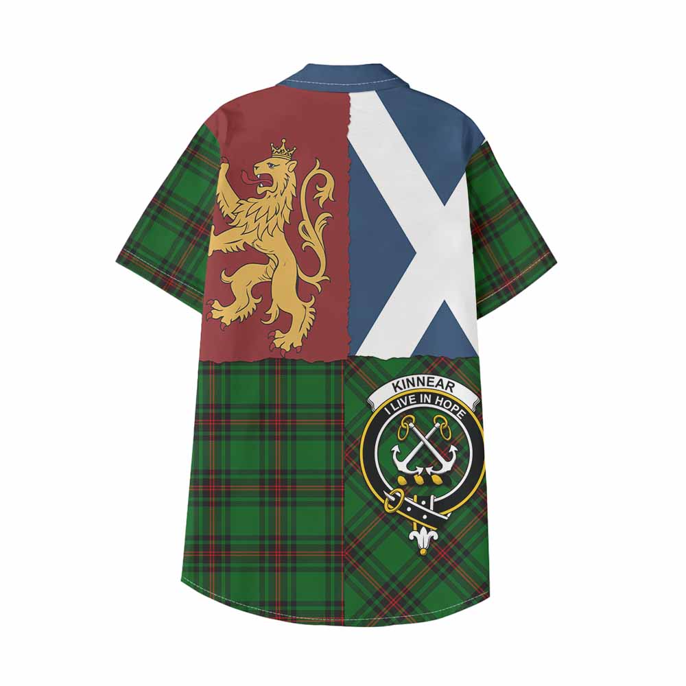Kinnear Crest Tartan Kid Hawaiian Shirt with Lion Rampant Saltire Style - Tartan Vibes Clothing