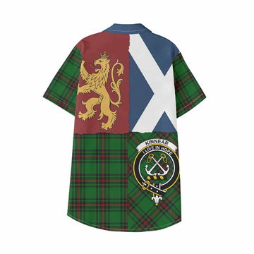 Kinnear Crest Tartan Kid Hawaiian Shirt with Lion Rampant Saltire Style