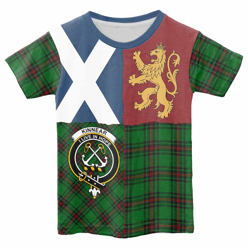 Kinnear Crest Tartan Kid T-shirt with Lion Rampant Saltire Style - Tartan Vibes Clothing