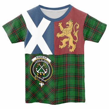 Kinnear Crest Tartan Kid T-shirt with Lion Rampant Saltire Style