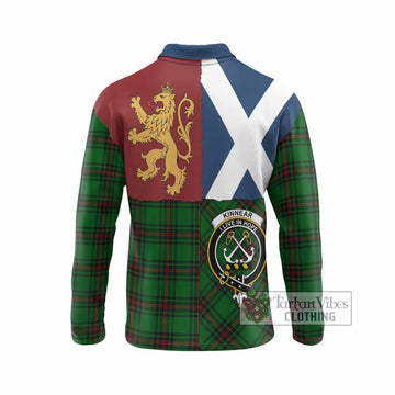 Kinnear Crest Tartan Long Sleeve Polo Shirt with Lion Rampant Saltire Style