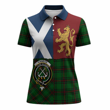 Kinnear Crest Tartan Women Polo Shirt with Lion Rampant Saltire Style