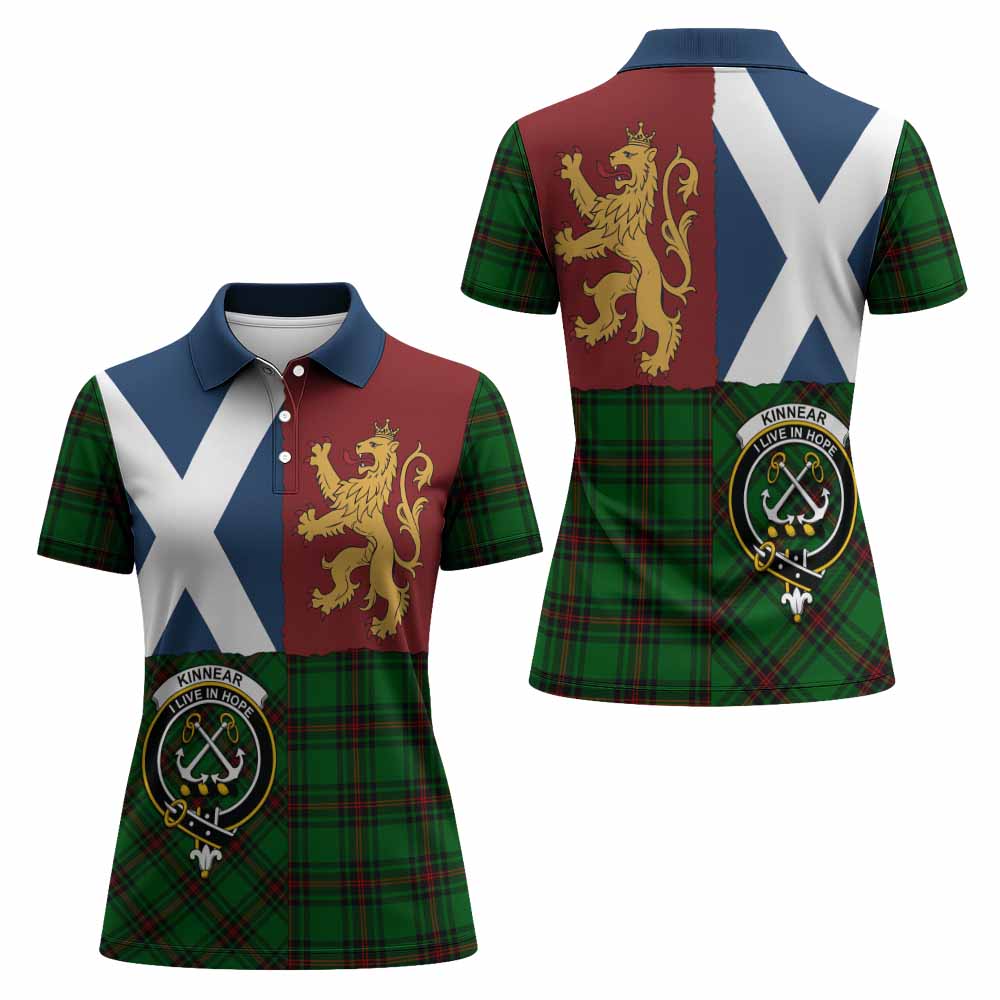 Kinnear Crest Tartan Women Polo Shirt with Lion Rampant Saltire Style