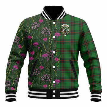 Kinnear Family Crest Tartan Baseball Jacket Scottish Thistle Flower Pattern Half Style