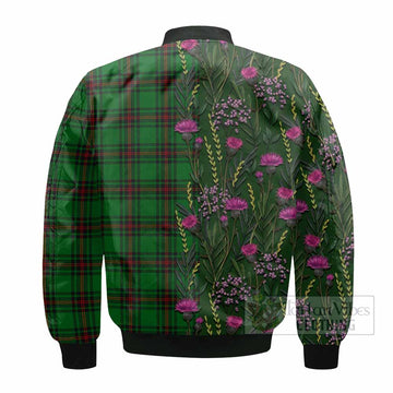 Kinnear Family Crest Tartan Bomber Jacket Scottish Thistle Flower Pattern Half Style