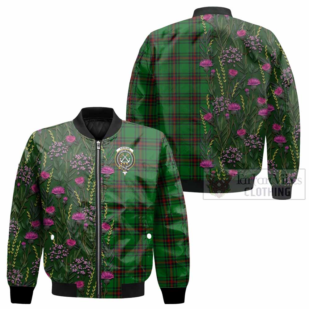 Kinnear Family Crest Tartan Bomber Jacket Scottish Thistle Flower Pattern Half Style - Tartan Vibes Clothing