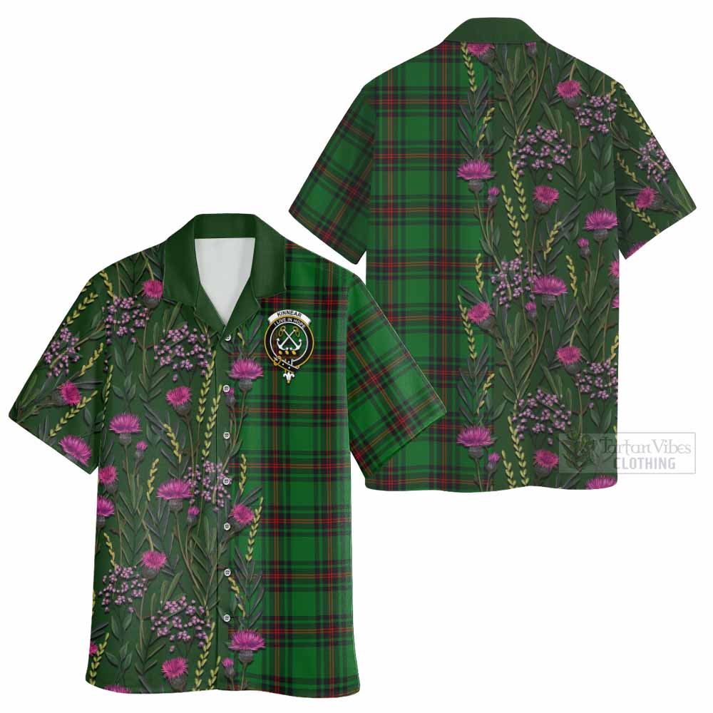 Kinnear Family Crest Tartan Hawaiian Shirt Scottish Thistle Flower Pattern Half Style - Tartan Vibes Clothing