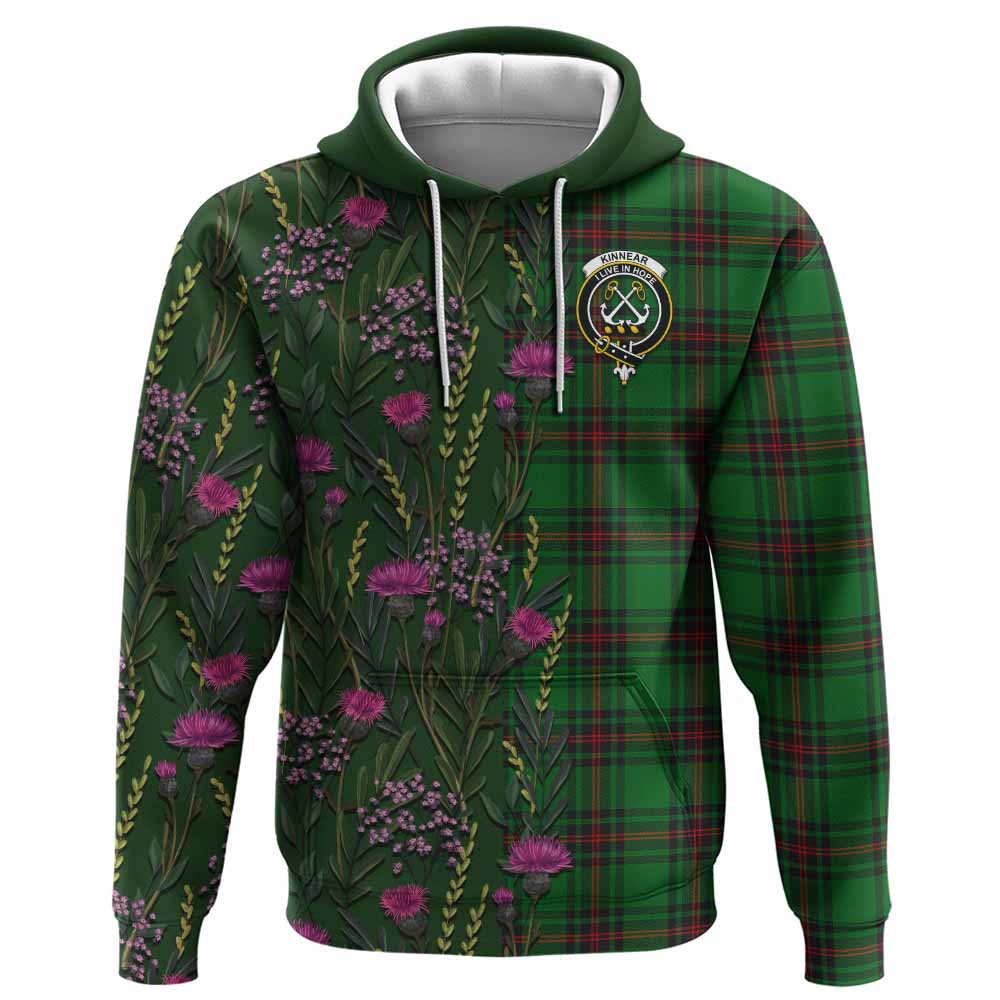 Kinnear Family Crest Tartan Hoodie Scottish Thistle Flower Pattern Half Style - Tartan Vibes Clothing