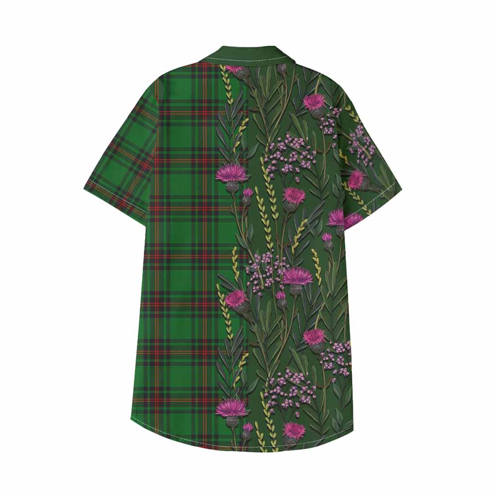Kinnear Family Crest Tartan Kid Hawaiian Shirt Scottish Thistle Flower Pattern Half Style - Tartan Vibes Clothing