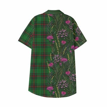Kinnear Family Crest Tartan Kid Hawaiian Shirt Scottish Thistle Flower Pattern Half Style - Tartan Vibes Clothing