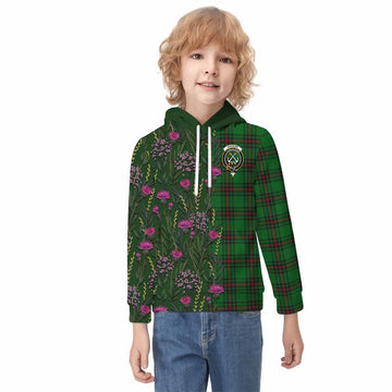 Kinnear Family Crest Tartan Kid Hoodie Scottish Thistle Flower Pattern Half Style - Tartan Vibes Clothing