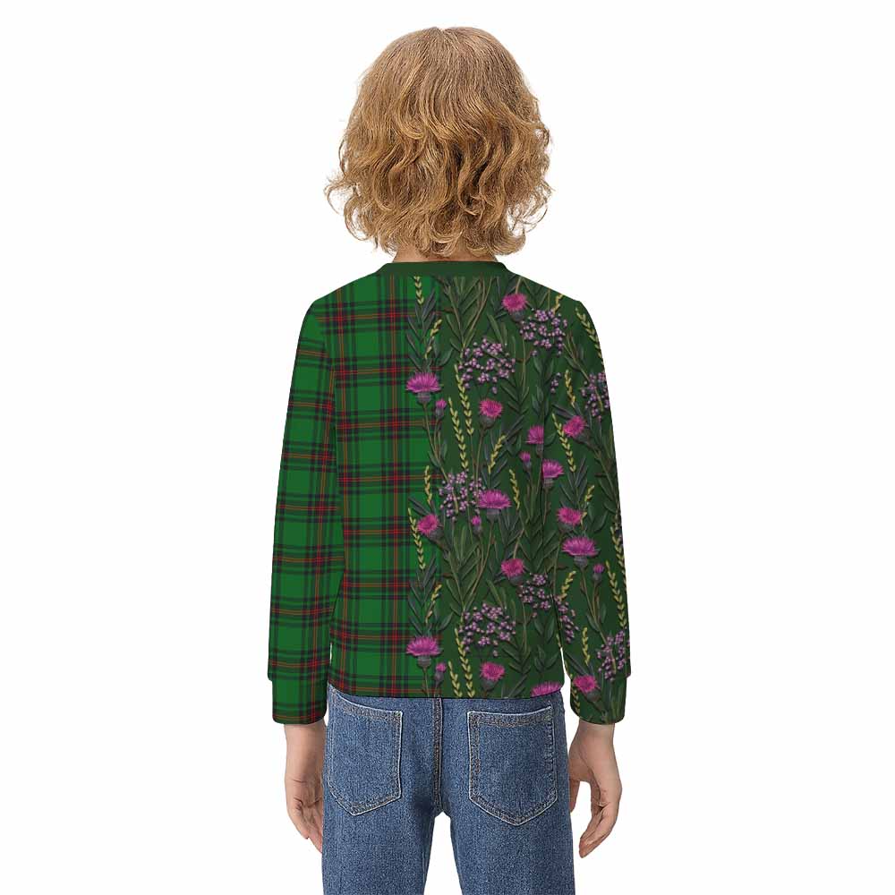Kinnear Family Crest Tartan Kid Knitted Sweatshirt Scottish Thistle Flower Pattern Half Style - Tartan Vibes Clothing