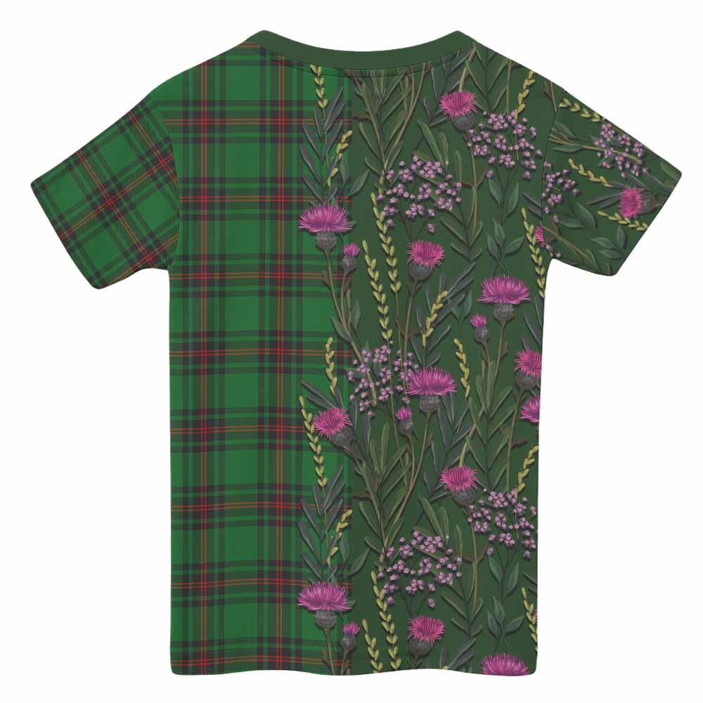 Kinnear Family Crest Tartan Kid T-shirt Scottish Thistle Flower Pattern Half Style - Tartan Vibes Clothing