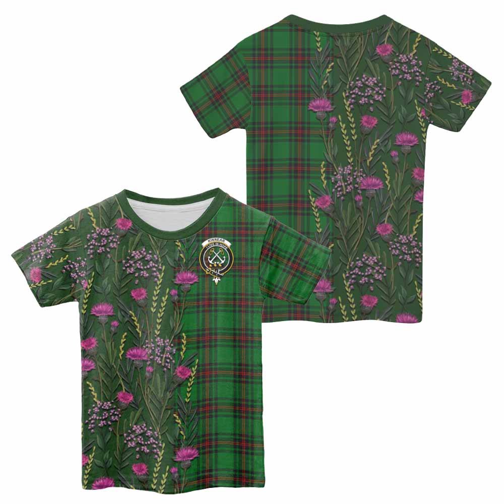 Kinnear Family Crest Tartan Kid T-shirt Scottish Thistle Flower Pattern Half Style - Tartan Vibes Clothing