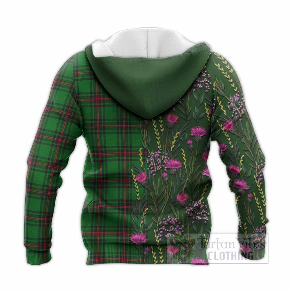 Kinnear Family Crest Tartan Knitted Hoodie Scottish Thistle Flower Pattern Half Style - Tartan Vibes Clothing